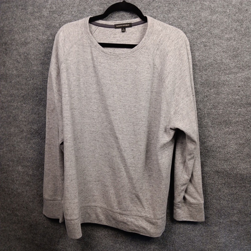 Banana Republic Crewneck Sweater Mens XXL Gray Knit Cotton Blend Pullover Logo